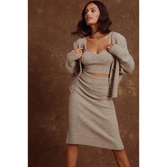 ASTR the Label Terry Knit Belmont Midi Skirt in Taupe Gray Marled Small New - Picture 13 of 16